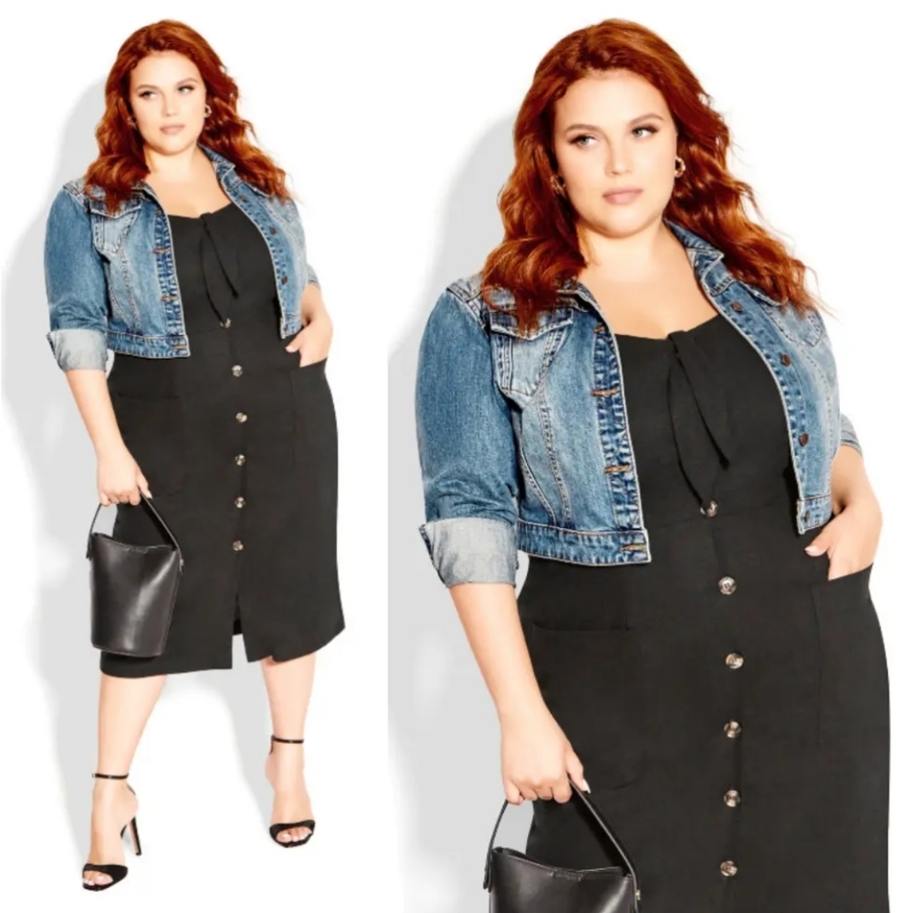 City Chic Plus Festive Tie Black Midi Dress
